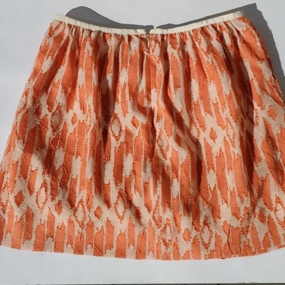 J. CREW ORANGE CREAM IKAT CRINKLE GATHERED SKIRT SIZE 8 FALL SPRING